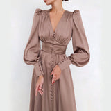 Spring 2025 New Densate Dress Female Design Lantern Sleeves To Show Thin Temperament Long Dress 68HZ
