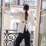 Designing Long-Sleeved White Shirt Women's Autumn And Winter 2025 New Waist-Down Strap Strapped Shirt Top 68HZ