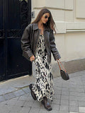 Autumn And Winter Sexy Design Print Slings Round Tie And Ankle Dress Retro Fashion Party Dress Woman 68HZ