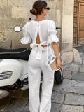 White Cotton Collar Umbilion Top Casual Set 2025 Spring And Summer Fashion New Two-Piece Women 68HZ