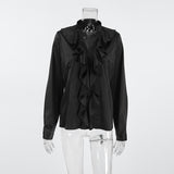 Autumn And Winter Fashion Casual Temperament Soft And Muted Color Butts With Black Long Sleeves Small Collar Classic Ladies Shirt 68HZ