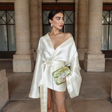 Spring Sexy Loose Banded Long-Sleeved Dress Fashion Cloves With Ribbon-Singed Dress Skirt Skirt Skirt Women's Dress 68HZ