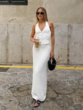 2025 Summer Fashion White Sexy Hanging Neck Sleeveless Vest High Waist Body Skirt Open Skirt Dress Suit 68HZ