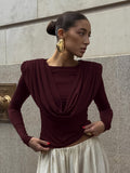 Folded Waist Swing Long-Sleeved T-Shirt Women's Senior Sense 2025 Autumn And Winter Beauty Bottom Top 68HZ