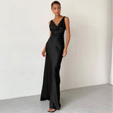 2025 Summer New Dress Ice Silk Dress Temperament Small Black Dress Inside The Sexy Bare Back Dress 68HZ