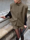 Vintage Cassette Top Shorts Set Of Female Niche Design Feel Sleeveless Collared Vest Two-Piece 68HZ