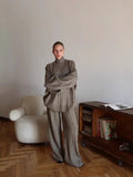 Autumn And Winter New Knitwear Set Of Femininity Gentle Wind Showing Thin Vertical Sweater Broad Leg Pants Two Sets Of Winter 68HZ