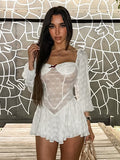 New Temperament Hottie Tradio Lace Sexy Dress Spring And Summer Long Sleeve Hollow Bodydresser 68HZ