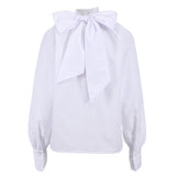 2025 Autumn Bow Shirt Women's French High-Collar Collar Design Small Women's White Shirt Temperament Top 68HZ
