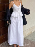 White Holiday Cotton Sling Sling Vest Long Skirt Set 2025 Summer New Two-Piece Set 68HZ