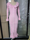 2025 New French Pink Dress Lady Sweet Wind Lotus Leaf Side Long Sleeves Single Row Buckle Dress 68HZ