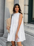Spring And Summer White Temperament Dress Round Collar Sexy Bow Tie With Elegant Loose Short Dress Women's Dress 68HZ