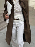 2025 Spring And Summer Long Leather Velvet Coat Women Casual With Retro Brown Long-Sleeved Workwear Windwear 68HZ