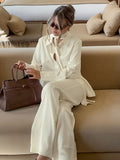 Long-Sleeved Suit Female Ribbon Ornament Languid Texture 2026 Spring Shirt Trousers Two Sets 68HZ