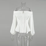 Spring 2025 New French Sexy Collar Shoulder Shirt Women Fashion Tops Up 68HZ