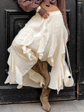 Apricot Lotus Side Temperament A Swing Spliced Lace Skirt 2025 Autumn New Long Dress 68HZ
