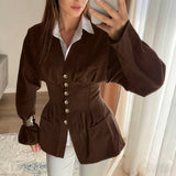 Small Fragrant Style Design Sense To Close The Waist Retro Pressure Folded Thin Cardigan Women's Early Autumn Thin Coat 68HZ