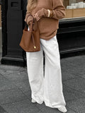 Spring/Summer 2025 Fashion High-Waisted Broad-Footed Trousers Loose Pocket Cotton Slacks Women's White Trousers 68HZ