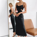 2025 Summer New Summer Solid Color Sling Dress Women's Sexy Hollow Open Back Dress 68HZ