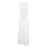 Spring And Summer New White Cotton Sleeveless Collar Top Open Loose Long Dress Two Sets Of Simple Commuter Suit Woman 68HZ