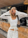 French White Lace Horn Sleeve With A Jab Jacket 2025 Autumn Fashion New Woman 68HZ
