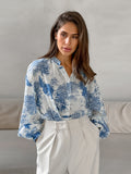 2025 Autumn New Fashion Collar Long Sleeve Loose Shirt With Casual Ladies National Style Printed Shirt 68HZ