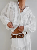 2025 New Top Lady Autumn Lazy Wind French V Lace Lantern Sleeve Design Shirt 68HZ