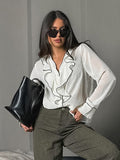 New Fashion Commuting Color Lotus Leaf Side Long-Sleeved Lady Shirt Spring And Summer Temperament Comfortable Cardigan Women's Clothing 68HZ