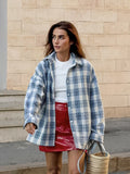 Beach Casual Blue Fashion Temperament Feelt Cotton Plaid Shirt Autumn And Winter Commute Loose Women's Clothing 68HZ
