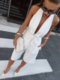 Old Money Style High-End Suit 2025 Summer Sexy Deep V Hanging Neck On The Back Shorts Two Sets 68HZ
