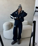 2025 Autumn And Winter New Collared Colliding Set Of Women's Fashion Half-Zip Jacket + Straight Trousers Two Sets 68HZ