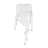 2025 Spring And Summer Irregular Sexy Design White Knitted Round Collar Slimming Women's T-Shirt 68HZ