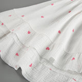 White Clame Cotton Collar Collar Foam Sleeve Love Print High-Waisted Dress 2025 Spring New Dress 68HZ