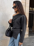 Sexy Babes Collared Shoulder T-Shirt Irregular T-Shirt 2025 Spring Fashion Top Girl 68HZ