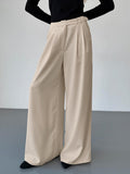 Spring And Summer Leisure Cassings With Loose High-Waist Broad-Footed Trousers Retro Fashion Pocket Suit Trousers Women 68HZ