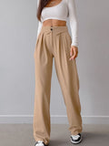 2025 Summer Women's Design Pressure Folding High-Waisted Straight Slack Women's French Commuting Suit Pants 68HZ