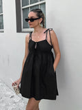 2025 Spring And Summer Sexy Design Black Slings Open Shoulder Loose Square Collar Dress Classic Evening Dress Woman 68HZ