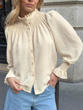 New Fashion Collared Jersey Bubble Sleeve Personality Shirt French Temperament Spring And Summer Long Sleeve Top Lady 68HZ