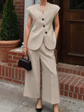 Spring And Summer Retro Temperament Cassette V-Neck Sleeveless Suit High-Waisted Trousers Fashion Casual Suit Women's Clothing 68HZ