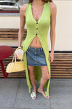 Women's Spice Girls Knitted Open-Shirt Girls Summer Long Three-Grained Solid Color Vest 2025 New Dress 68HZ
