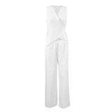 White Cotton-Song V-Neck Wrap Around The Strapped Vest Trousers Set 2025 Spring And Summer Fashion New Two-Piece Women 68HZ