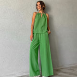 Ucka-Colored Cotton Tampons With Sleeveless Neck Vest Broad-Footed Trousers Set 2025 Spring And Summer Fashion New 68HZ