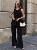 New Cotton Tash Commuting Suit Women's Summer Leisure Sleeveless Tops High Waist Trousers Two Sets 68HZ