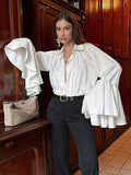2026 Spring New Court Style French Horn Sleeve Long Sleeves With Elegant White Commuting Shirt 68HZ