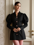 Hepburn Style Black Short A-Sale High-End Women's New Light Luxury V-Neck Bubble Sleeve Dress 68HZ