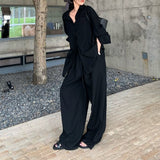 Temperament White Polo Collar Shirt Top Slack Feel Set Women's Summer Fashion Casual Broad-Legged Pants Two-Piece 68HZ