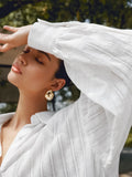 Sexy Design With A Sense Of Cotton White Fashion Long-Sleeved Shorts Set Summer Women's Clothing 68HZ