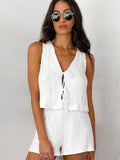White Bubble Choppers With Sleeveless Backpack Hot Pants Set 2025 Spring/Summer Fashion New Two-Sleeve 68HZ