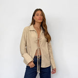 Casual Sexy Loose-Fitting Long-Sleeved White Cardigan Shirt Summer Cotton Shirt Woman 68HZ