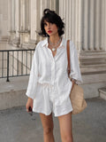Autumn 2025 New Women's Cotton Shirt Long-Sleeved Fashion Casual Shorts Set Lazy Two-Piece Set 68HZ